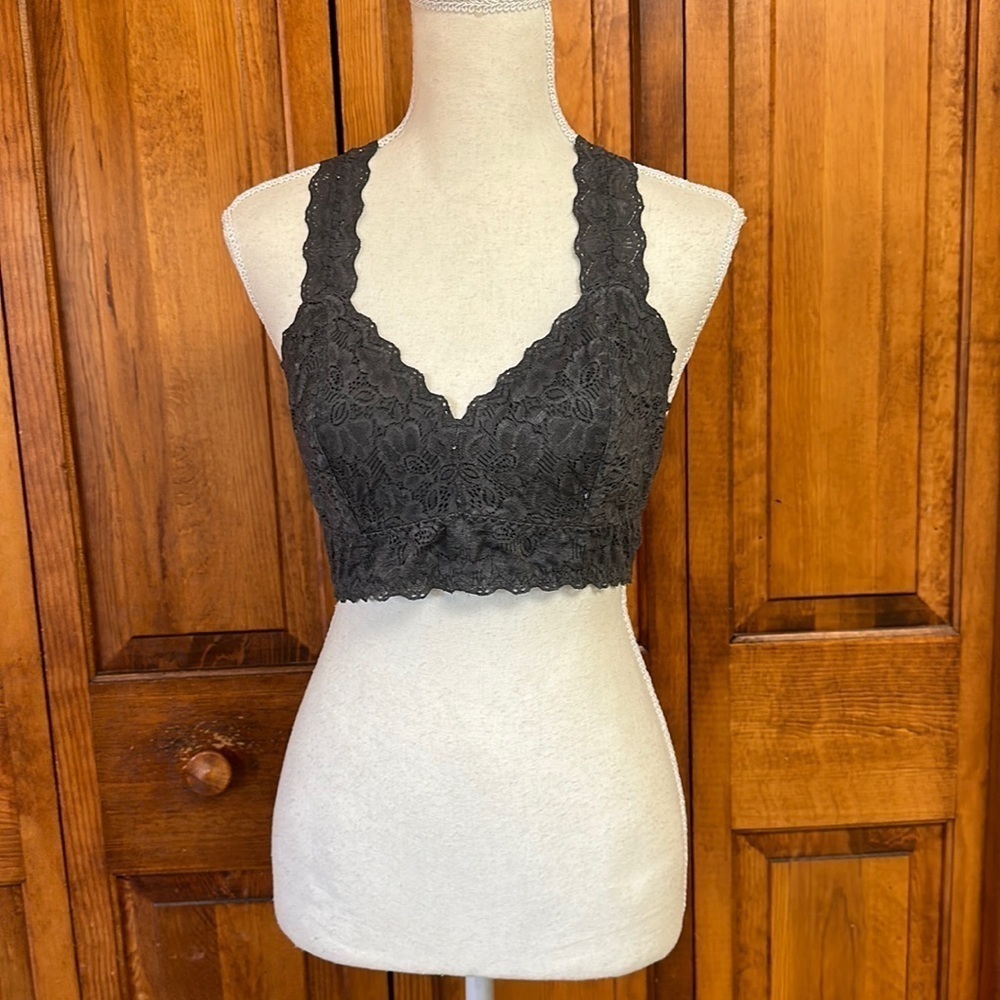Felina Dark Grey Lace (Nylon/Spandex) Racer Back Bralette Modal Lining Large